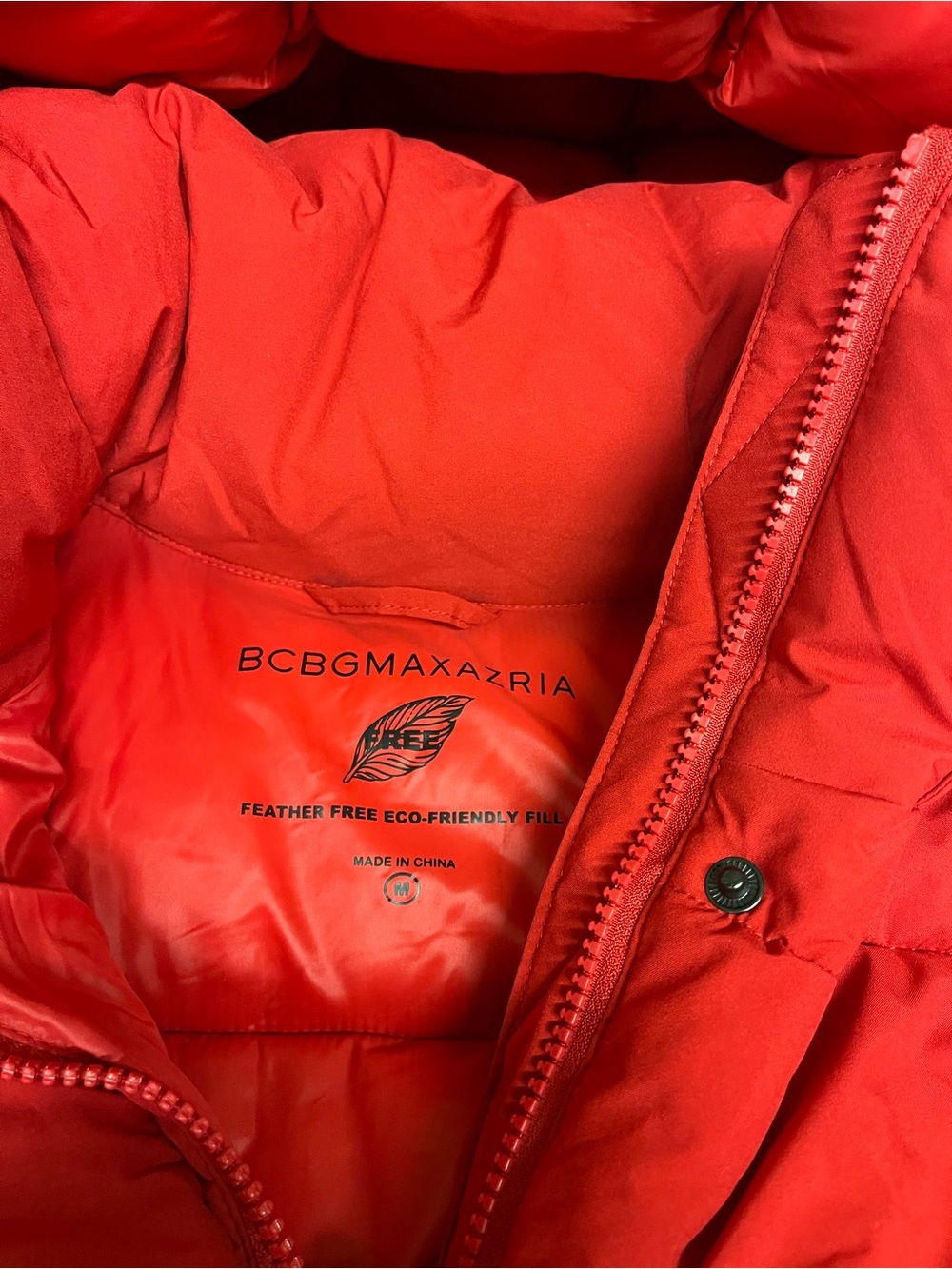 BCBGMaxAzria Red Puffer Jacket with Zipper Detail